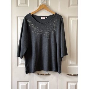 Quacker Factory Gray Fleece Sparkle Top 1X